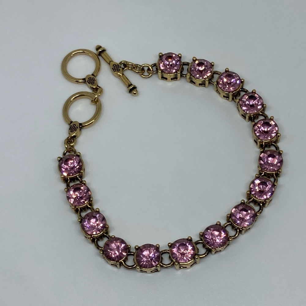 Gold-Tone Pink Crystal Tennis Bracelet